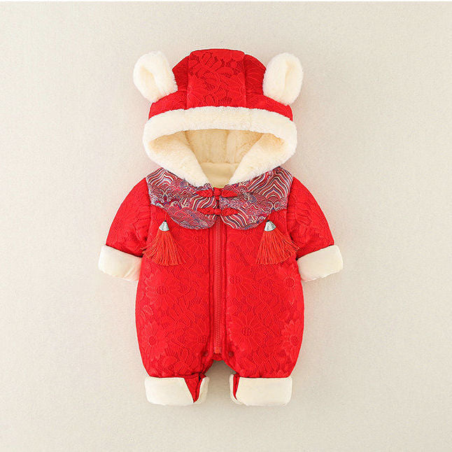 GM26010102寶寶冬季款加厚連身衣滿月男寶寶秋冬裝加棉可愛公主外出拜年服