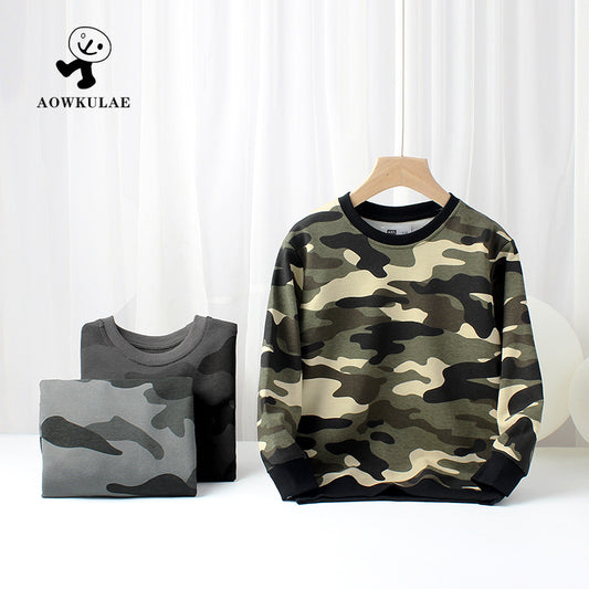 FI25101405韓國春季版童裝新款兒童衛衣長袖中童時尚迷彩t男童打底衫