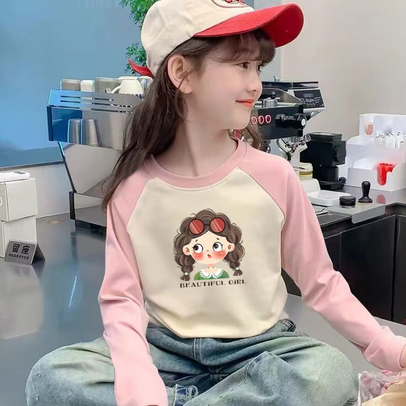 CE26090504女童時尚長袖雙面拼色德絨中大童保暖內搭上衣秋冬款潮打底衫