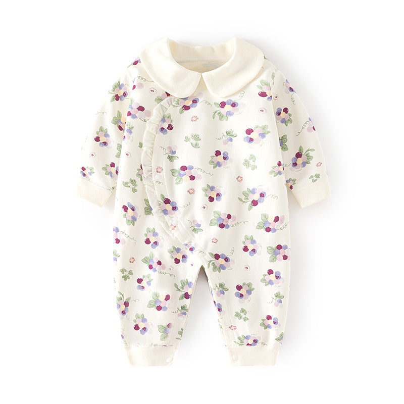 GJ25102102嬰兒春秋連身衣寶寶無骨長袖家居純棉爬服女嬰幼兒兒童印花對門哈衣
