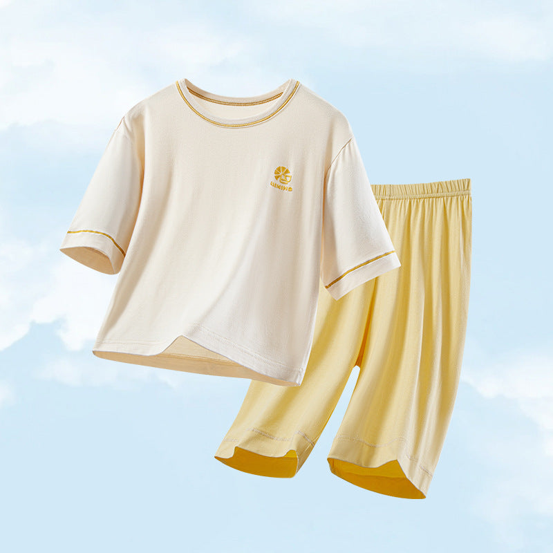 CK26050509兒童睡衣夏季男孩莫代爾五分袖套組大童冰絲空調服女童寶寶家居服(9-12天到貨)
