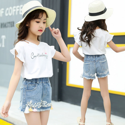 F23040119中大童-新款韓版短褲T恤二件式套裝-夏季