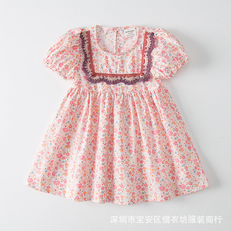 A23030921夏季碎花連衣裙-方領刺繡花邊