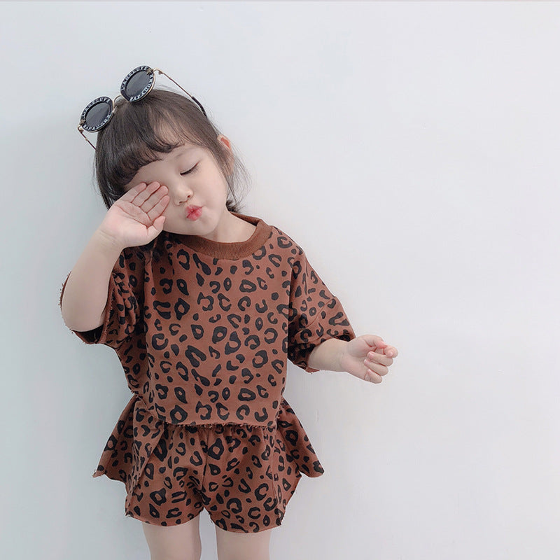C23041301中小童-新款韓版時尚豹紋二件式休閒套裝-夏季