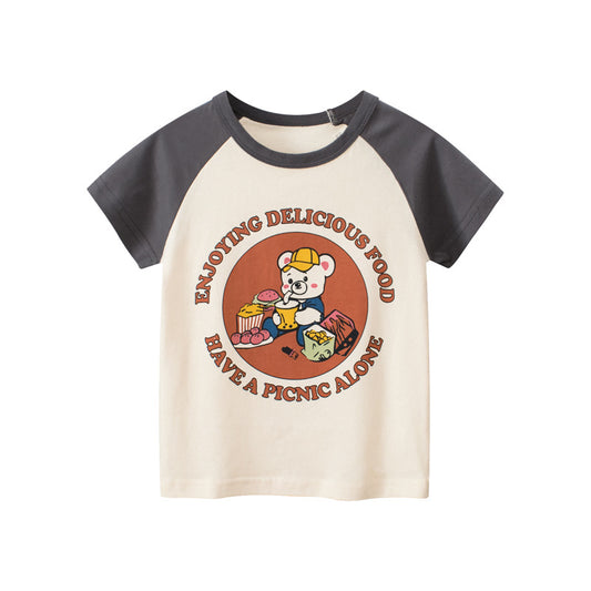 D23041810歐美風夏季新款兒童短袖T恤女童卡通印花圓領上衣