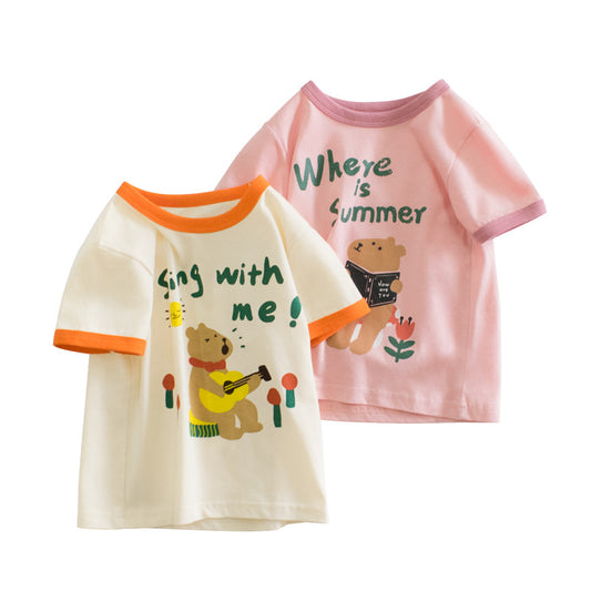 D23041807女童短袖T恤夏季2023休閒洋氣小熊童裝