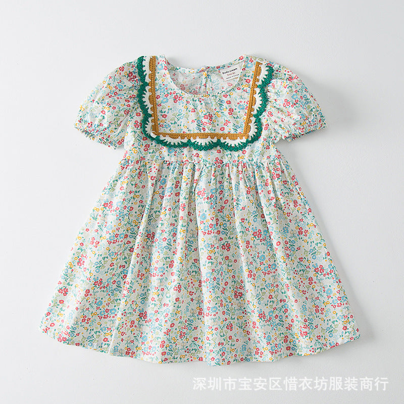 A23030921夏季碎花連衣裙-方領刺繡花邊