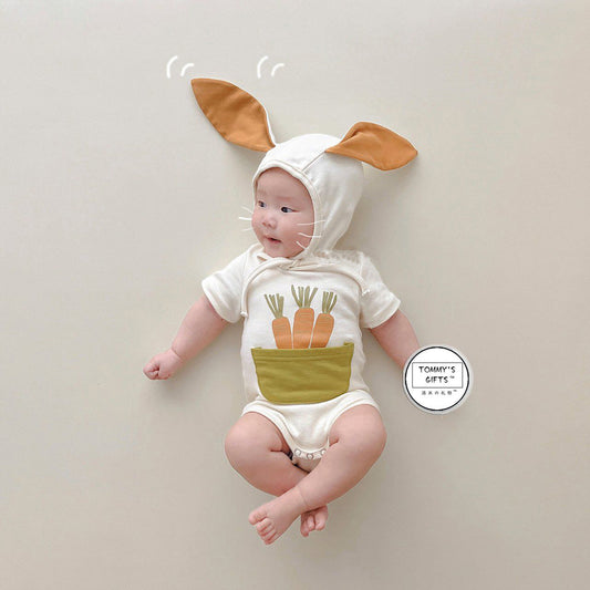 K23062921韓版哈衣2022春季新款可愛胡蘿蔔印花兔子造型嬰兒連體衣ins款