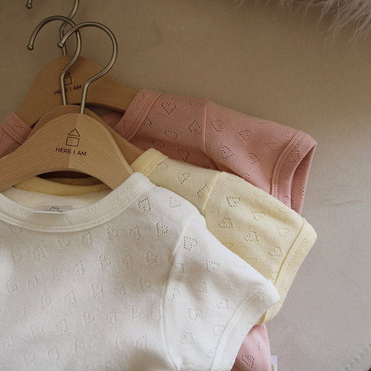 GB23080341 韓版ins嬰幼童裝薄棉柔軟短袖家居服套裝夏季寶寶鏤空清涼兩件套