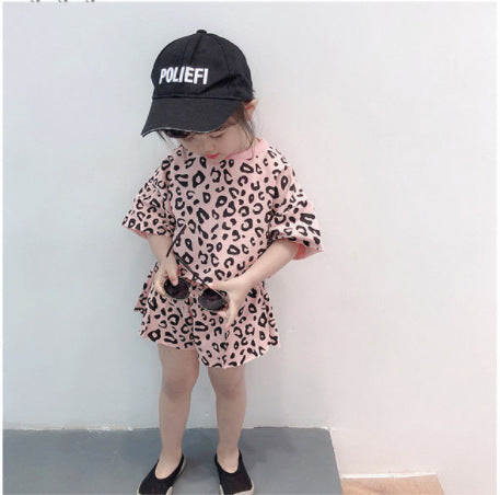 C23041301中小童-新款韓版時尚豹紋二件式休閒套裝-夏季